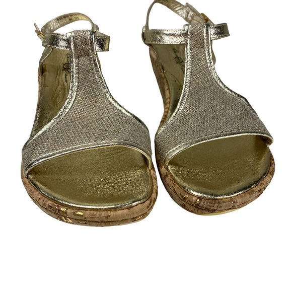 Born Concepts wedge gold adjustable T-strap heeled Sandals arch support 8/39 - Picture 2 of 16